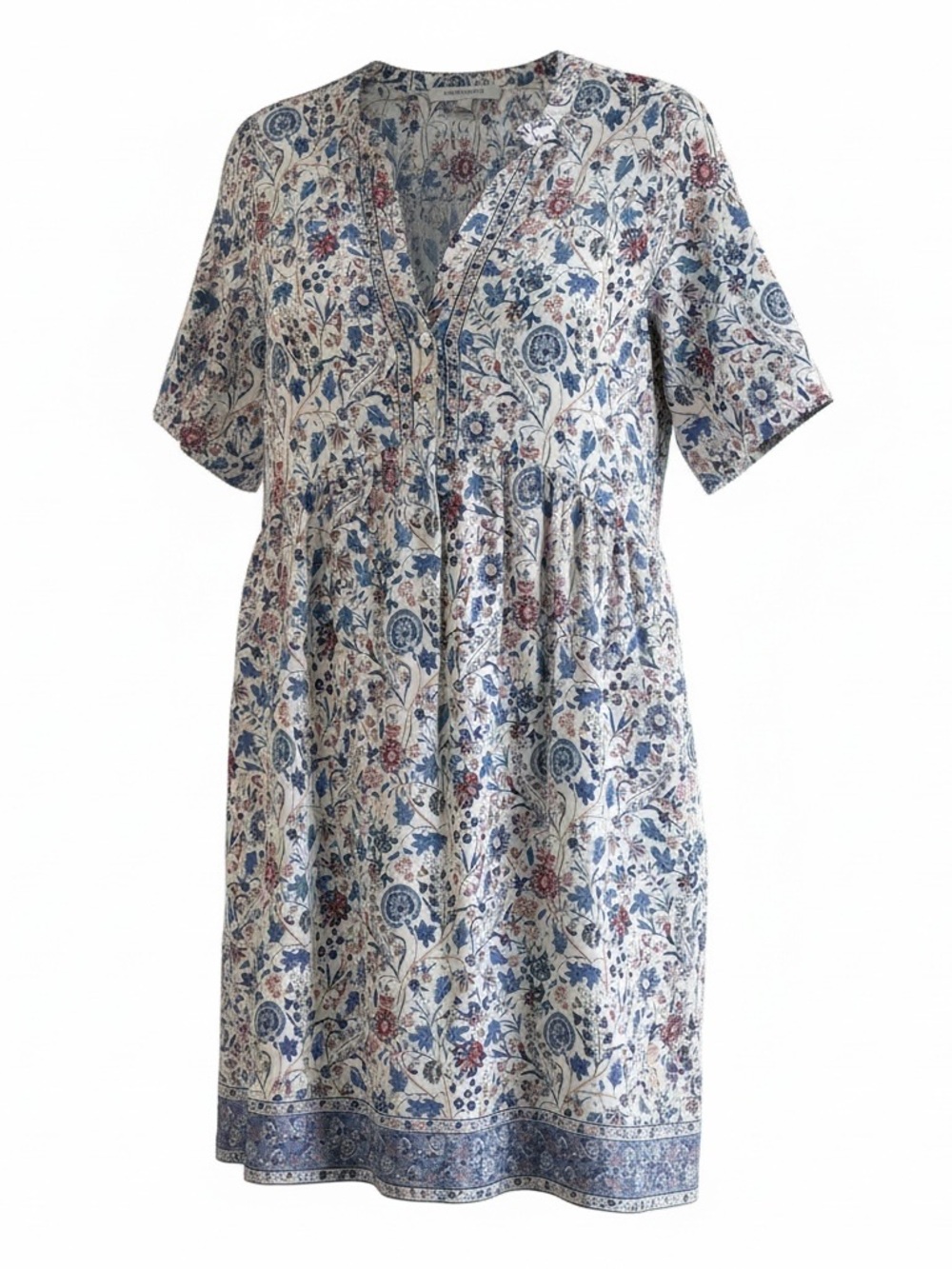 Gerard Darel Paris Floral Boho Dress Size 1 Blue Red Cream Midi